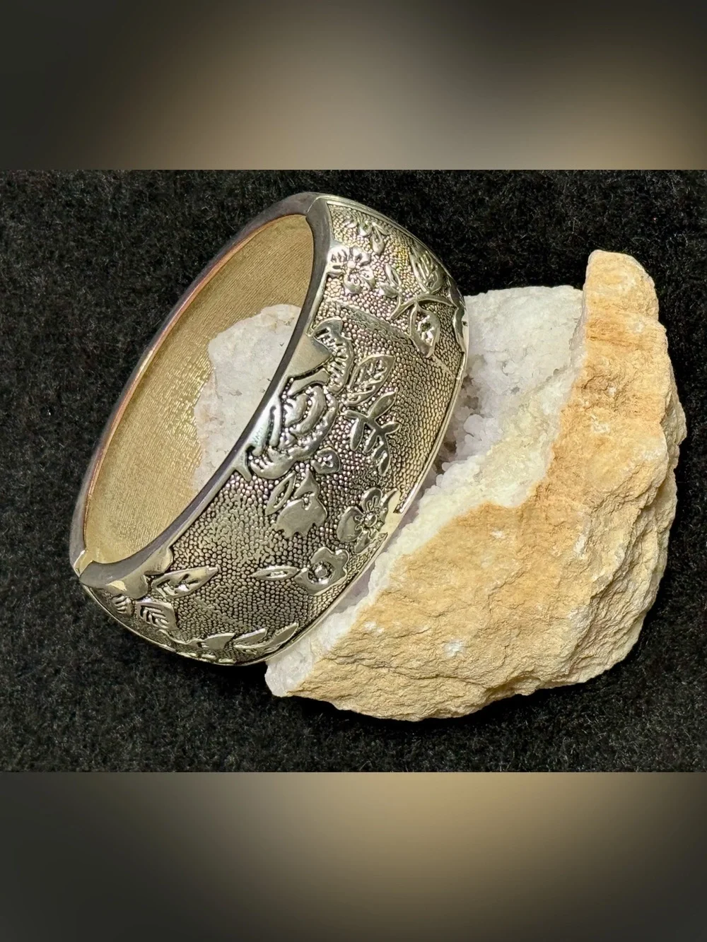 Silver Floral Engraved Cuff  Hinge Bracelet ~ 10 1/2 inches - Women Accessories